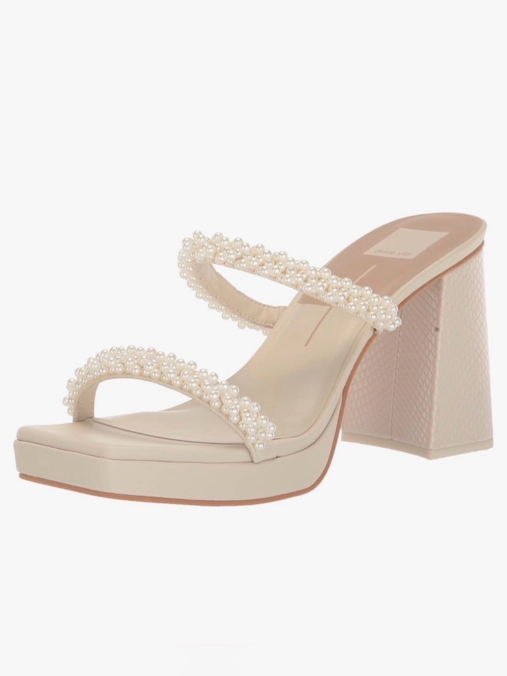 Dolce Vita Cream Pearl-Embellished Block Heel Sandal